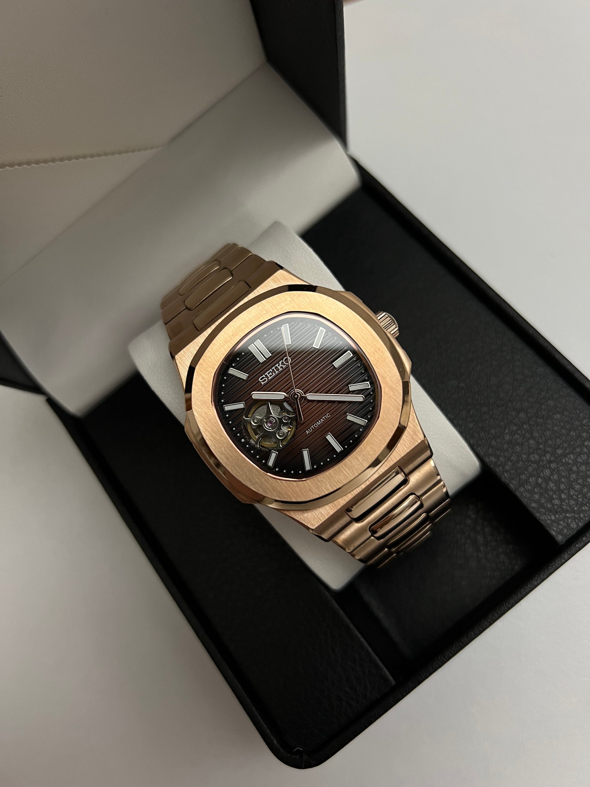 Seiko Mod Nautilus Open Heart Rose Gold