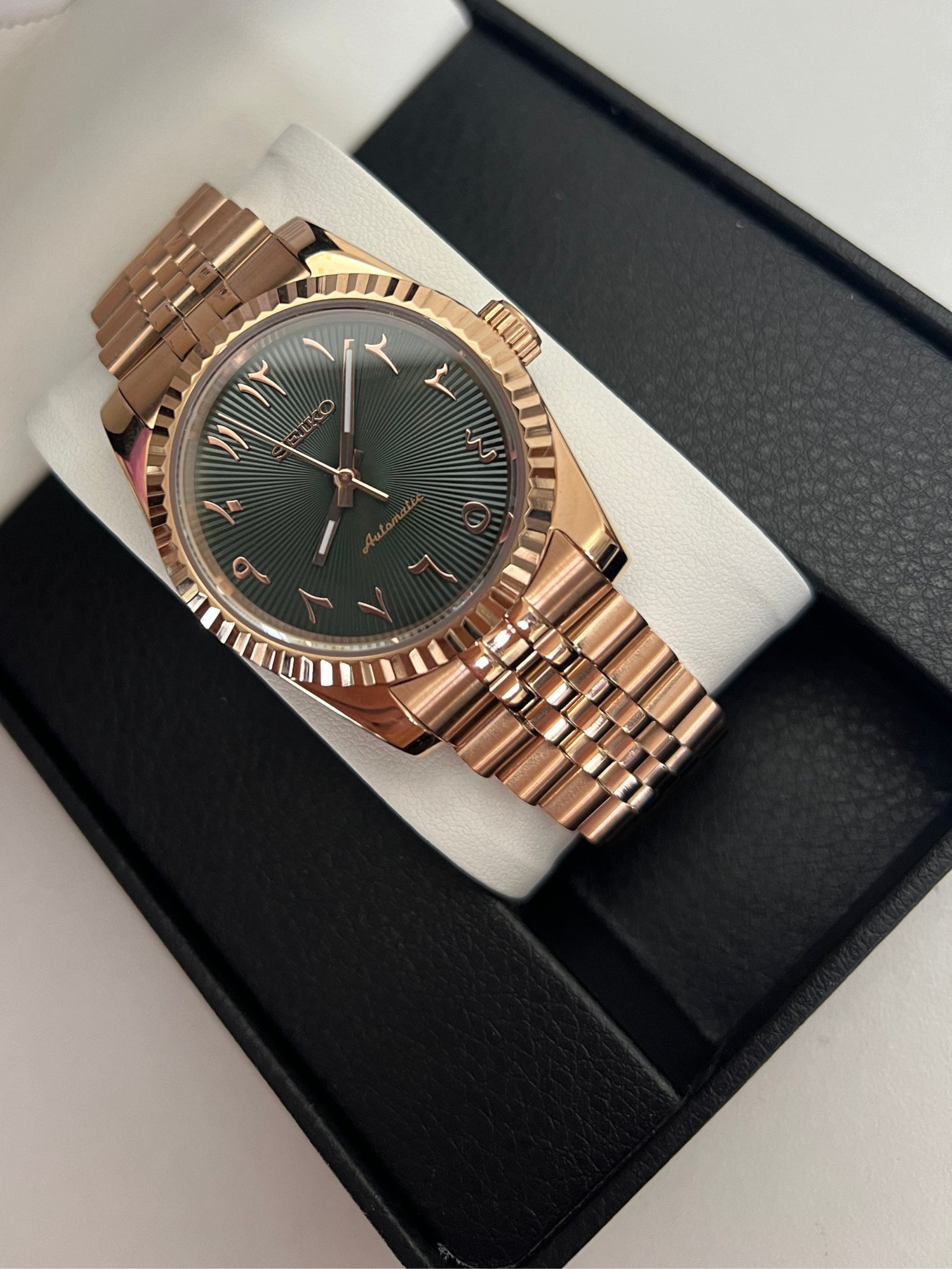 Seiko Mod Date Just Arabic Rose Gold Green