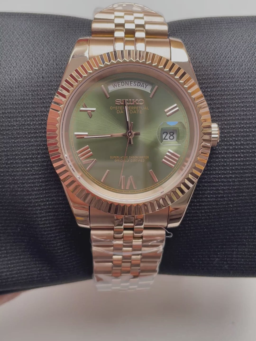Seiko Mod Date Day Rose Gold Green – automatski Day-Date sat, 40mm