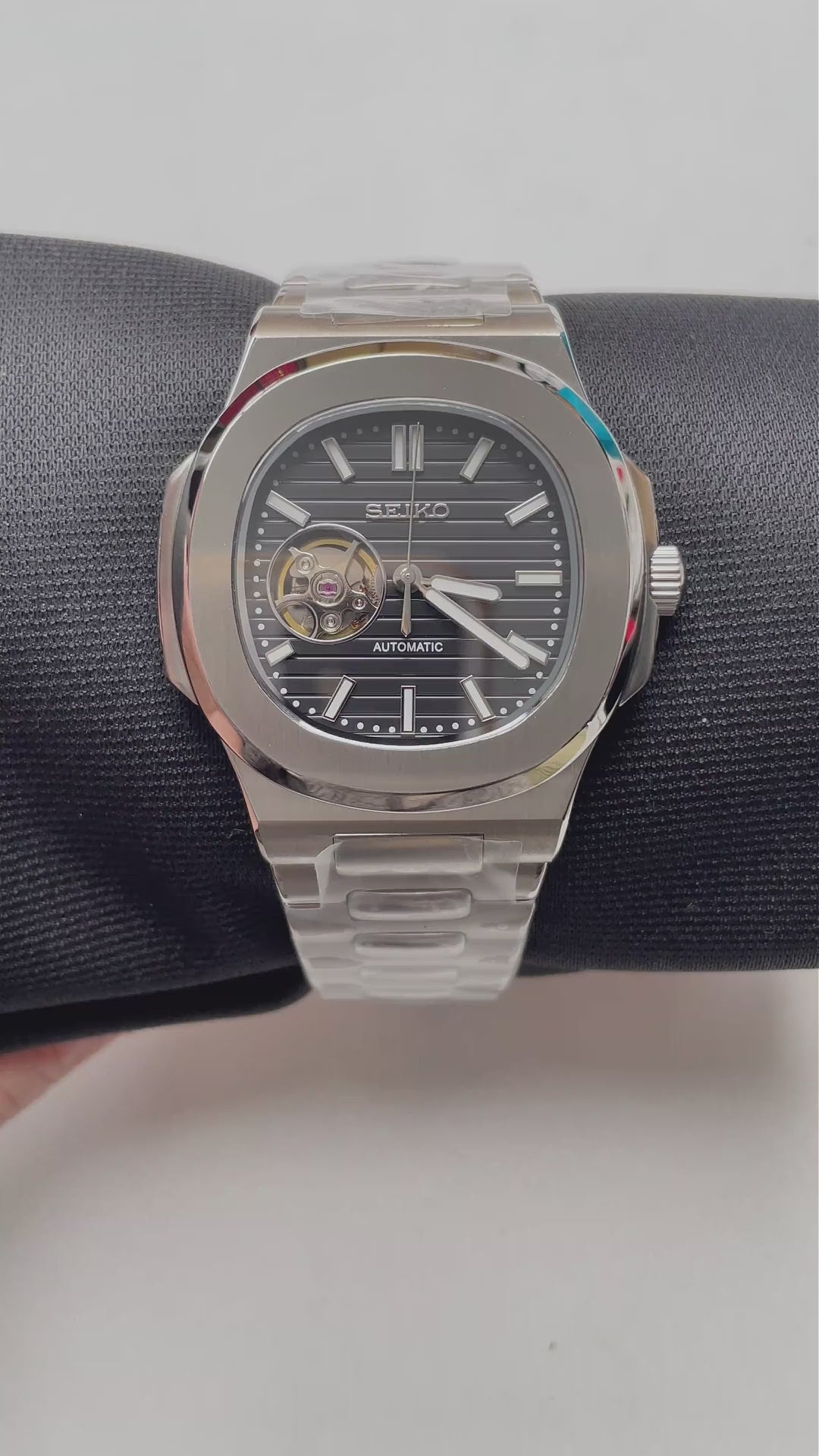 Seiko Mod Nautilus Open Heart Black