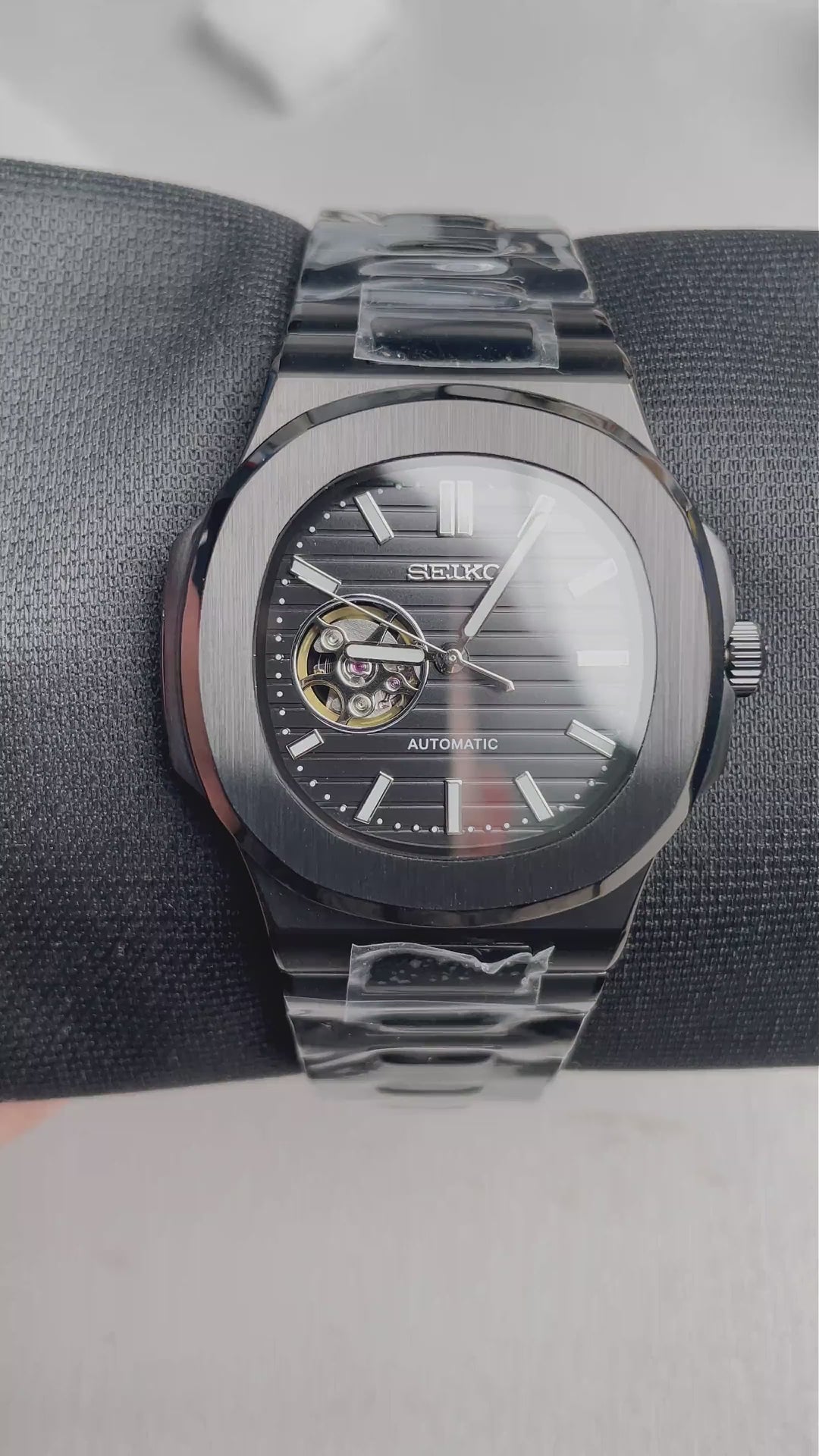 Seiko Mod Nautilus Open Heart All Black