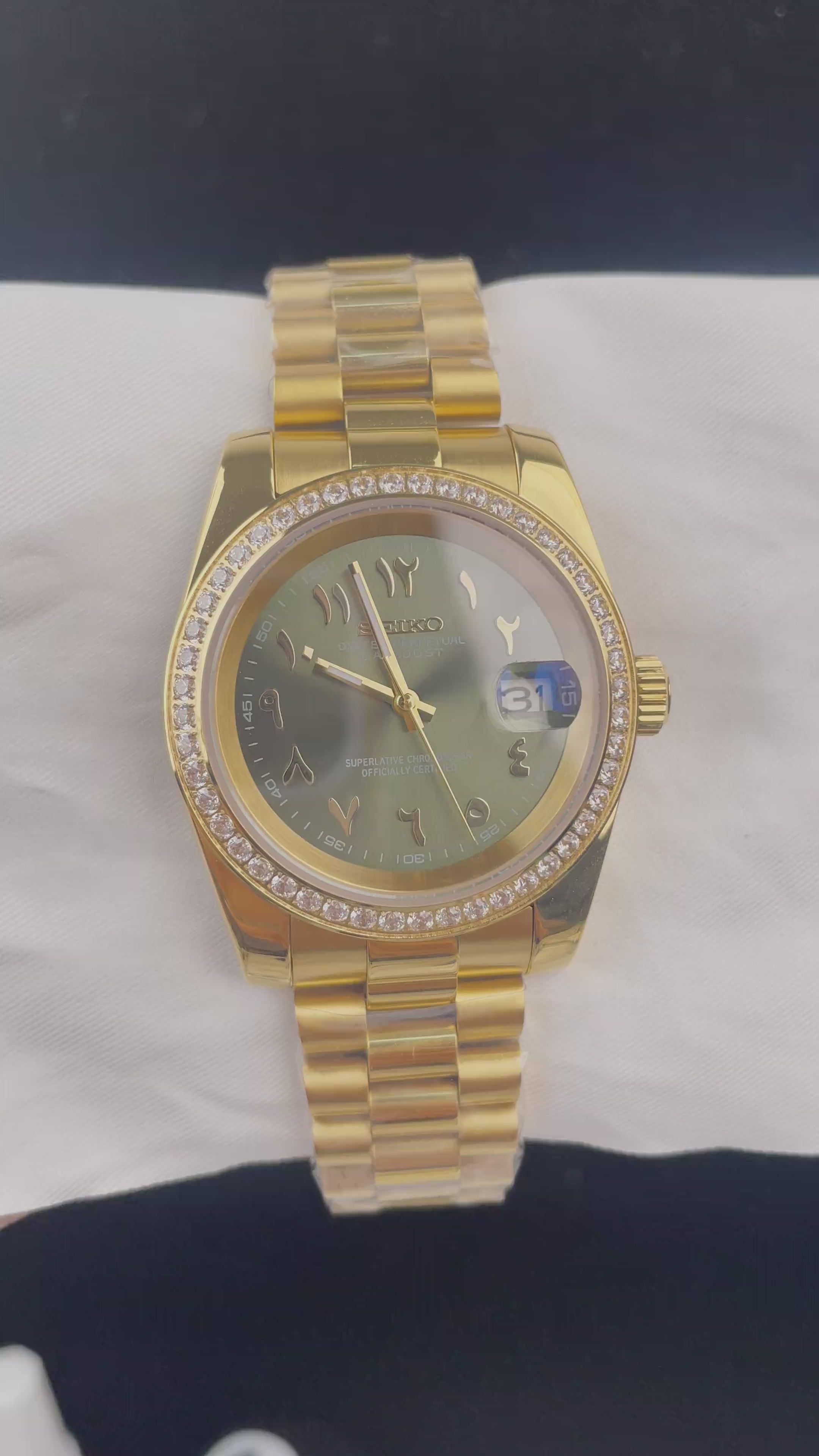 Seiko Mod Date Just Gold Green